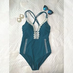 One piece deep V swimsuit